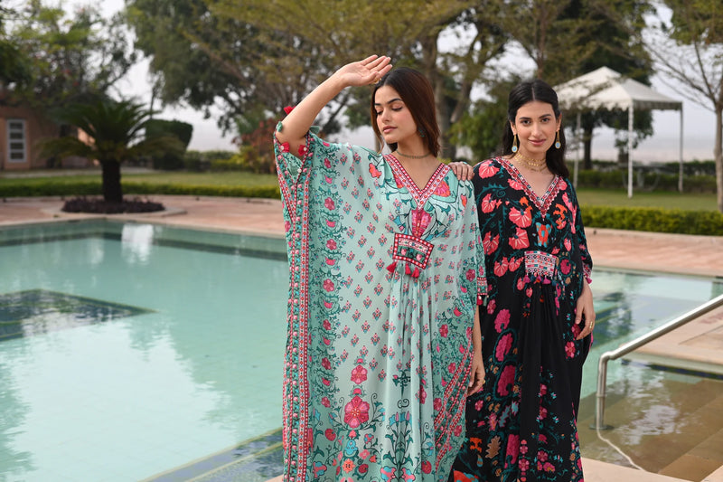 Midnight Sable Black Panel Kaftan
