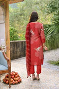 Bandhani Muslin Suit in Red with Gota Patti