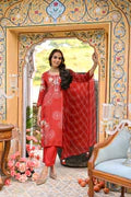 Bandhani Muslin Suit in Red with Gota Patti