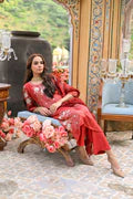 Bandhani Muslin Suit in Red with Gota Patti