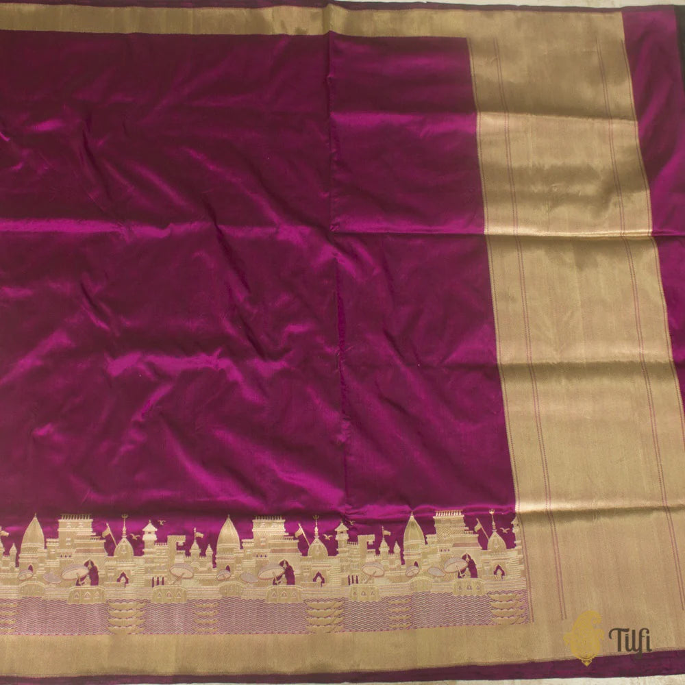 Black-Rani Pink Pure Katan Silk Banarasi Handloom Saree