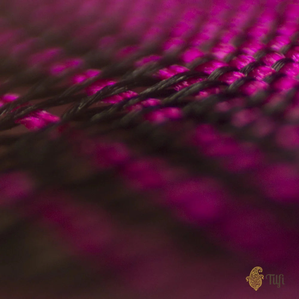 Black-Rani Pink Pure Katan Silk Banarasi Handloom Saree