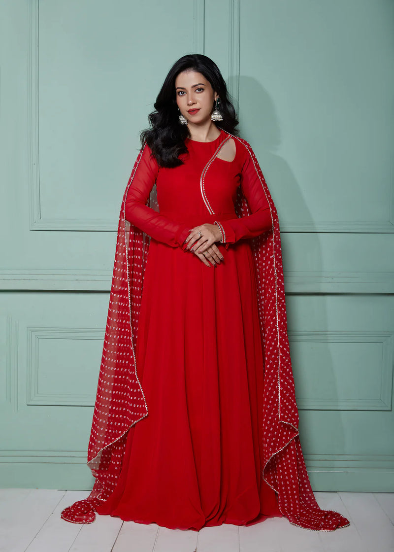 Graceful Navy Blue Bandhani Anarkali with Dupatta