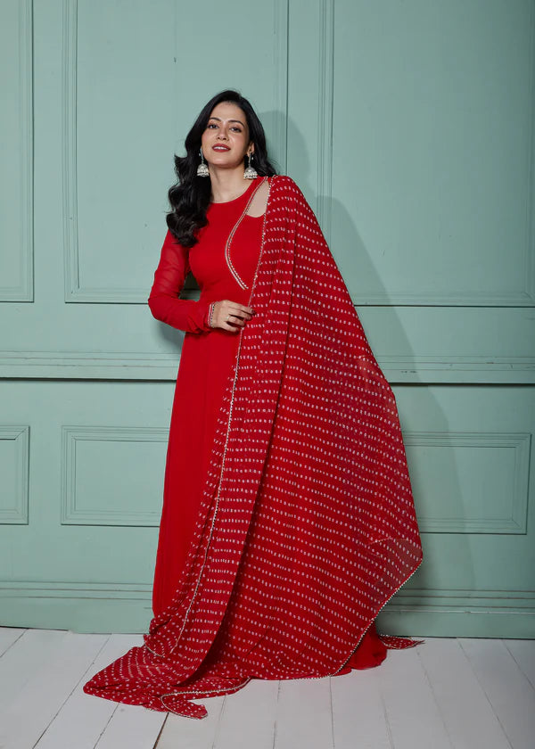 Graceful Navy Blue Bandhani Anarkali Outfit
