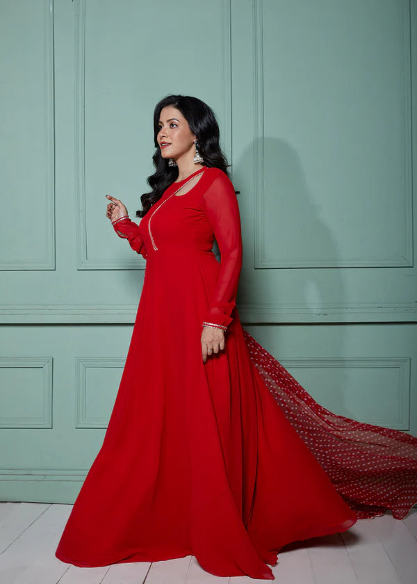 Graceful Navy Blue Bandhani Anarkali Outfit