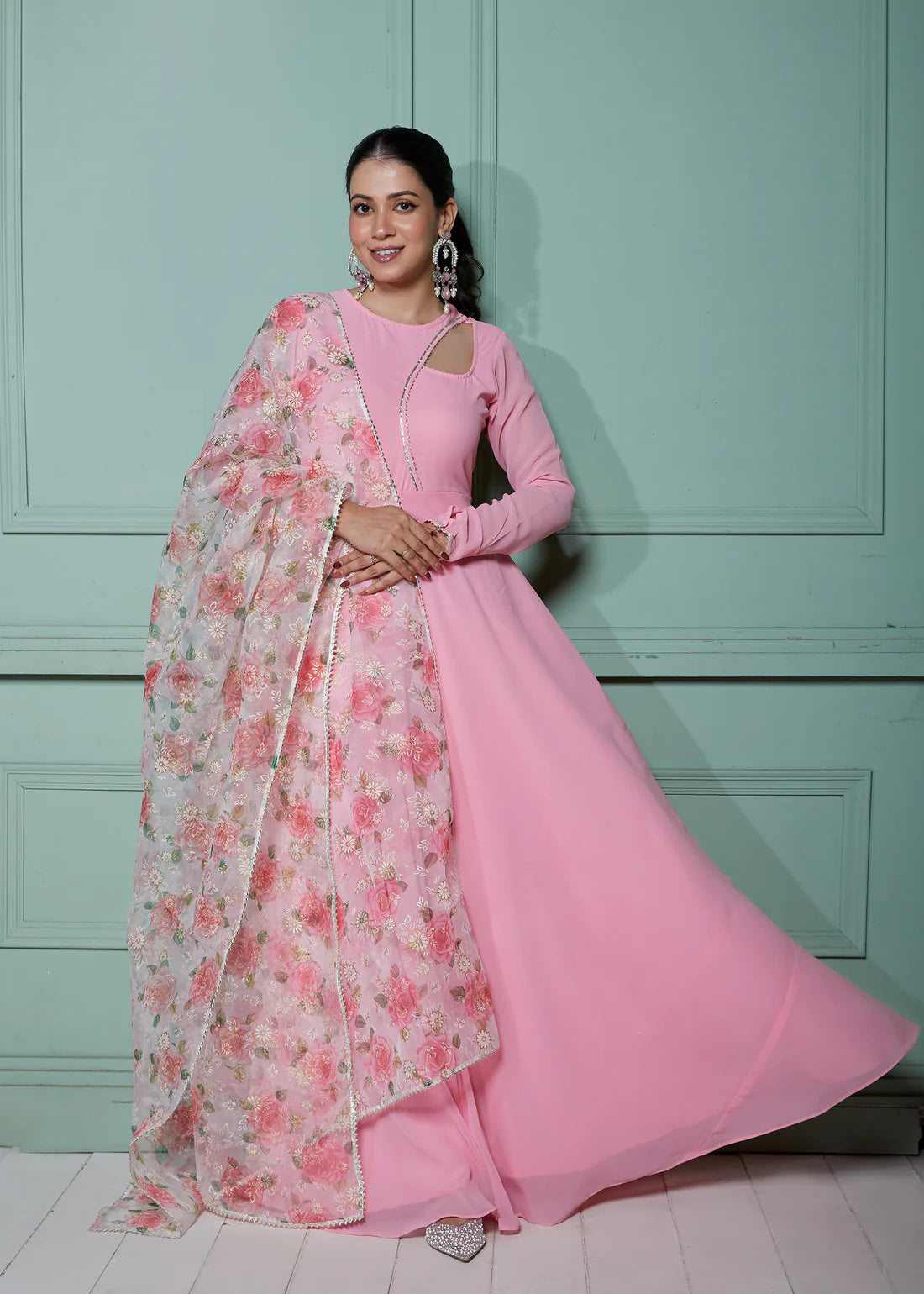 Graceful Navy Blue Bandhani Anarkali Outfit