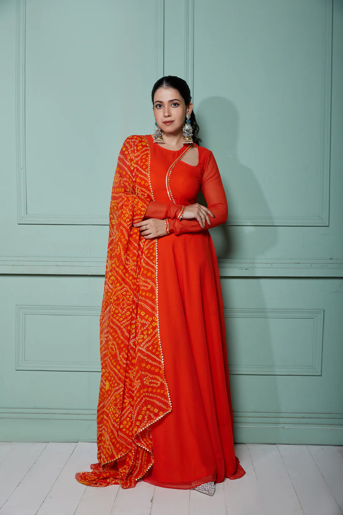 Graceful Navy Blue Bandhani Anarkali Outfit