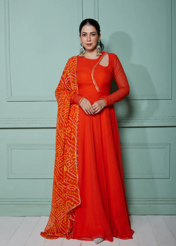 Graceful Navy Blue Bandhani Anarkali Outfit