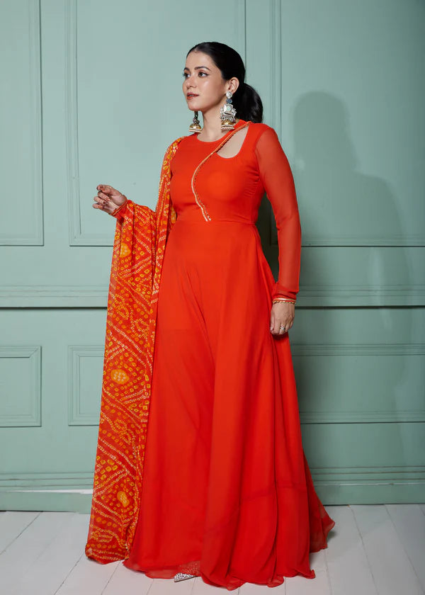 Graceful Navy Blue Bandhani Anarkali Outfit