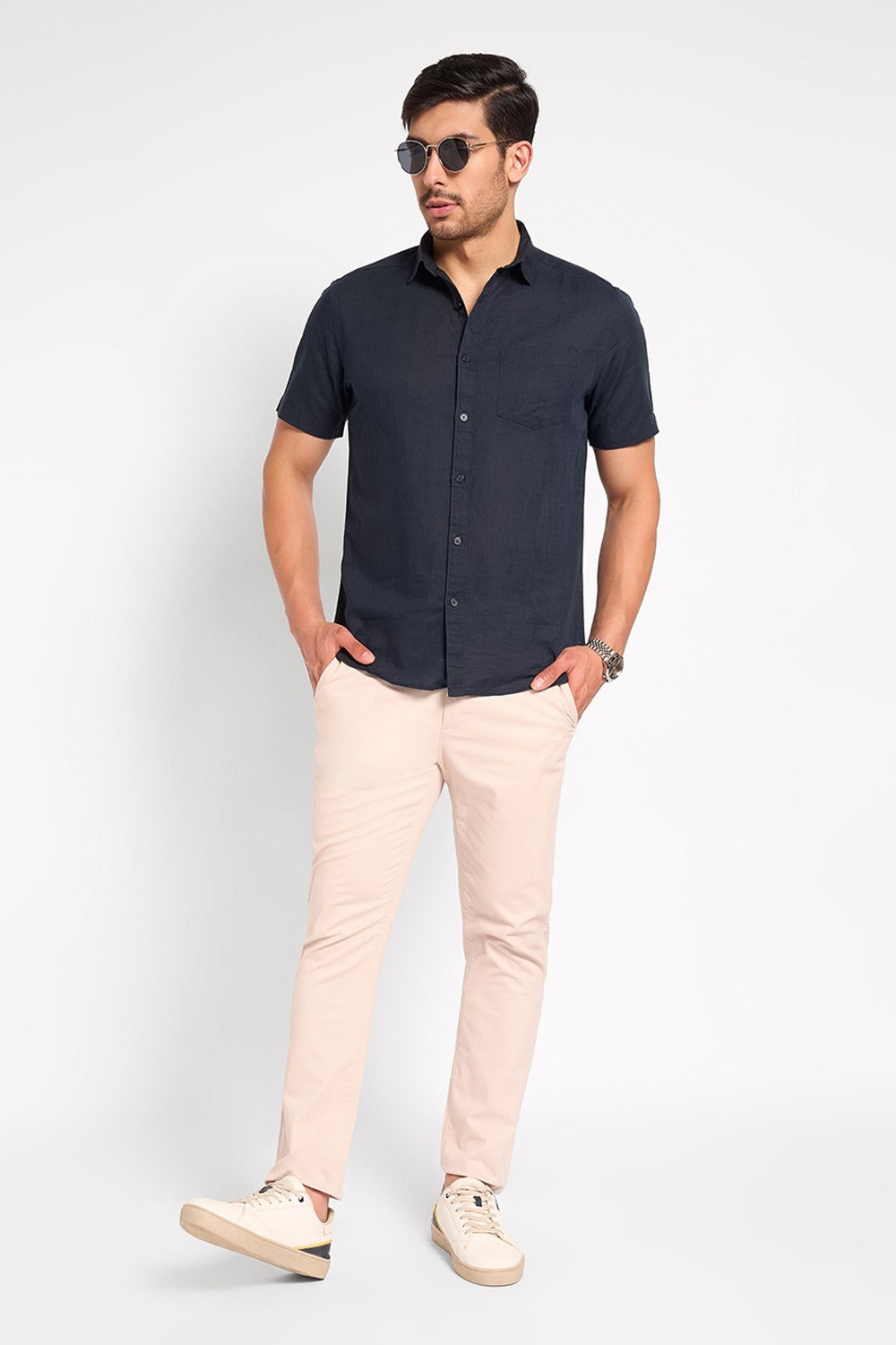 navy blue cotton shirt for men