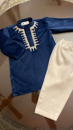 Navy Velvet Boys Kurta Set