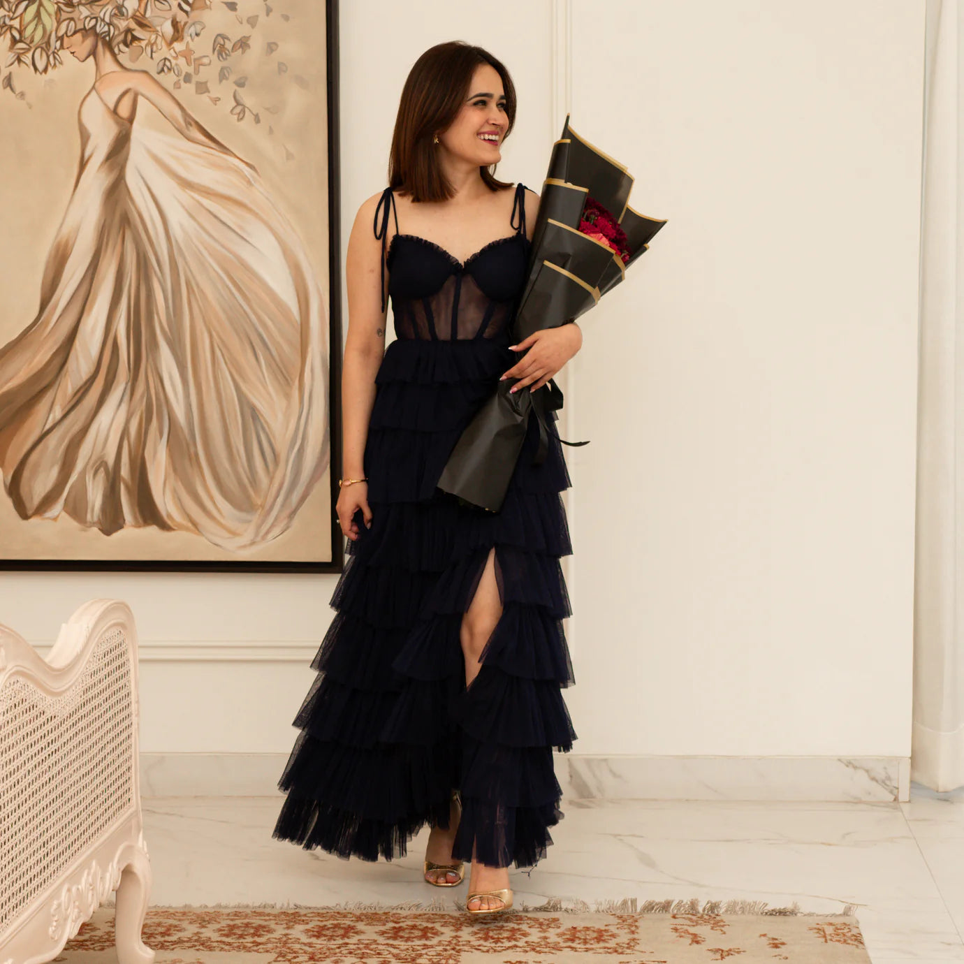 Net Navy Spell Soiree Dress
