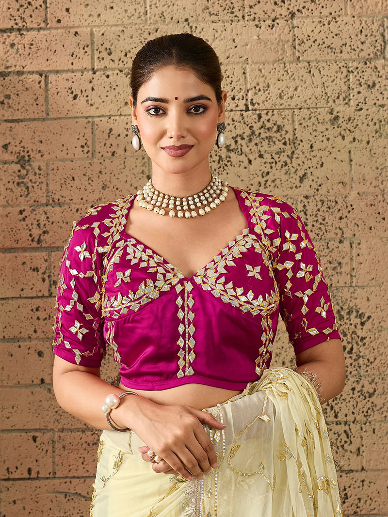 Chiffon Kaccha Gotapatti Work Party Wear Saree with Stitched Angi Blouse