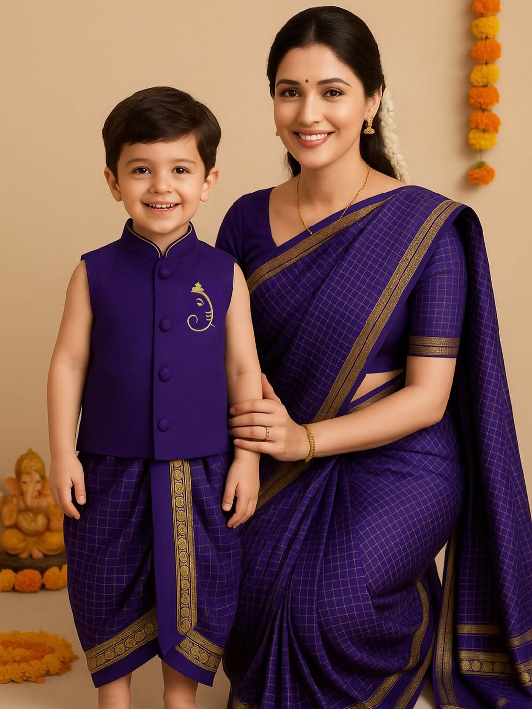 Mom Son Ganesh Chaturthi Paithani Outfit Combo