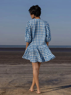 blue and white dress