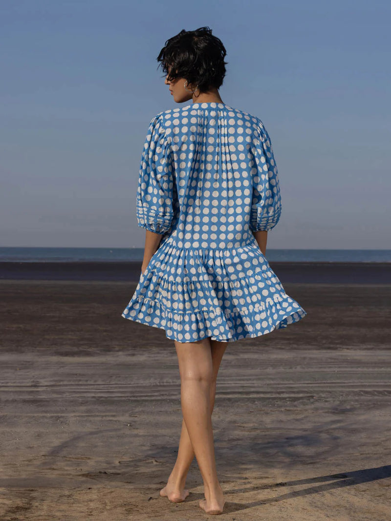 blue and white dress