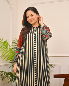 Noir Classic Striped Muse A-Line Muslin Kurta Set