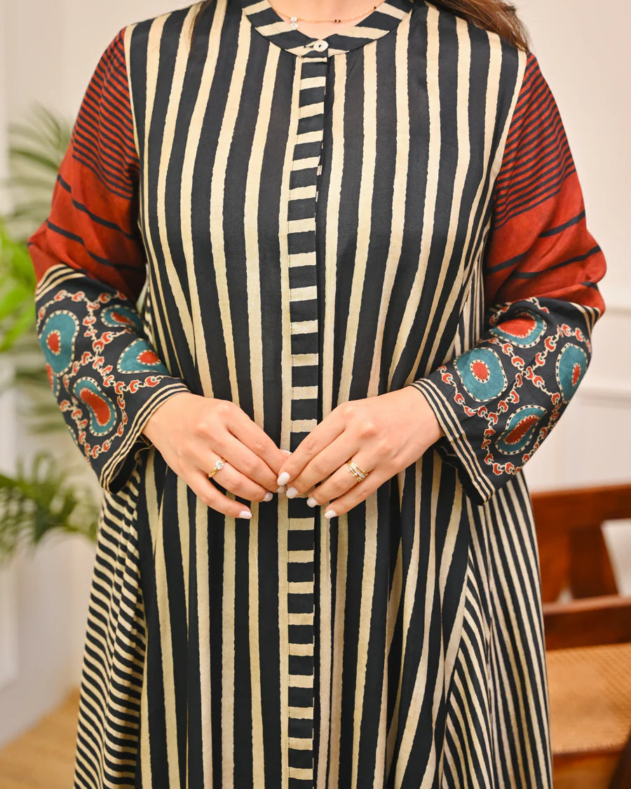 Noir Classic Striped Muse A-Line Muslin Kurta Set
