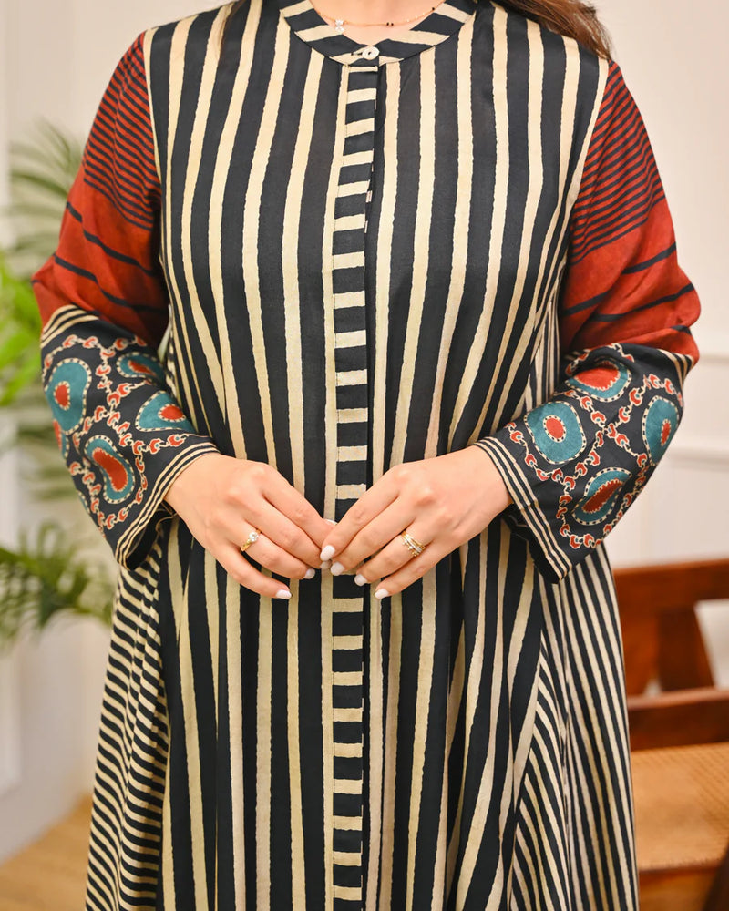 Noir Classic Striped Muse A-Line Muslin Kurta Set