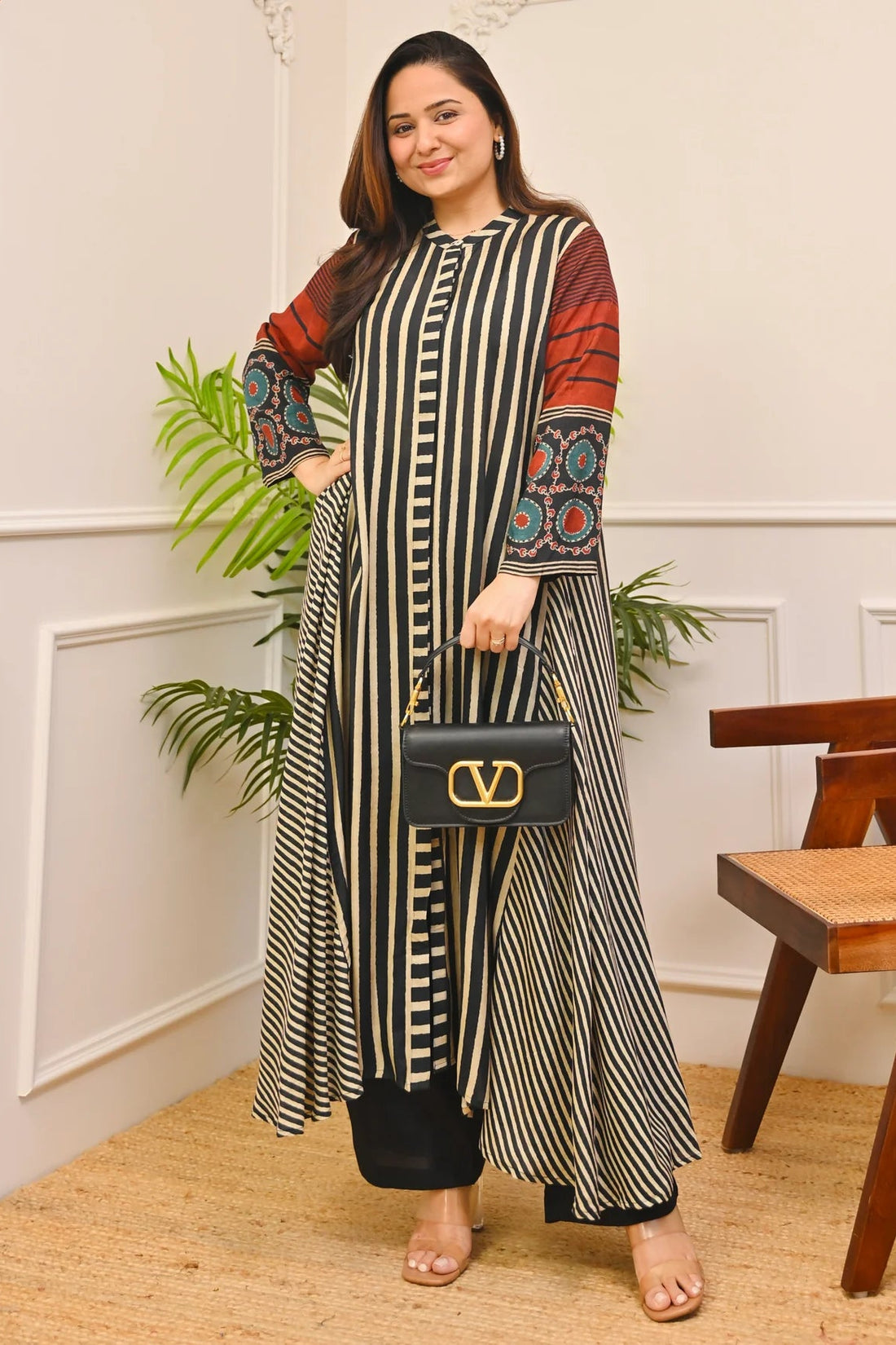 Noir Classic Striped Muse A-Line Muslin Kurta Set