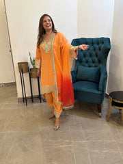 Golden Orange Tissue Scallop Suit Set