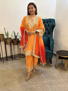Golden Orange Tissue Scallop Suit Set