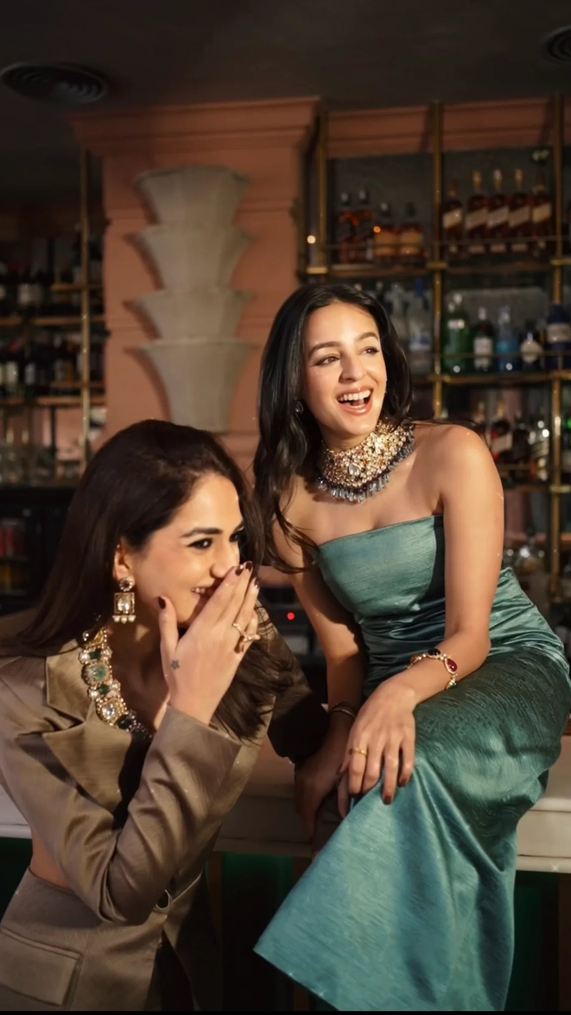 Green off-shoulder satin dress