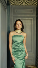 Satin green dress for women