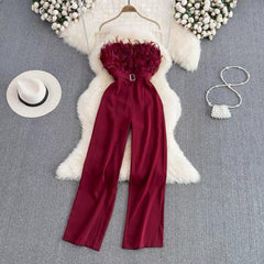lace off shoulder jumpsuit