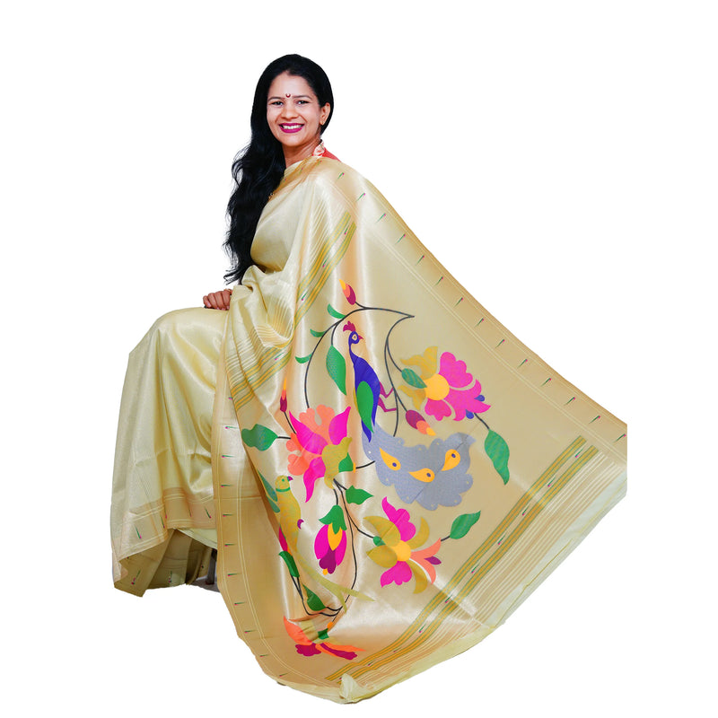 Lotus Soft Silk Paithani Saree with Multicolor Pallu