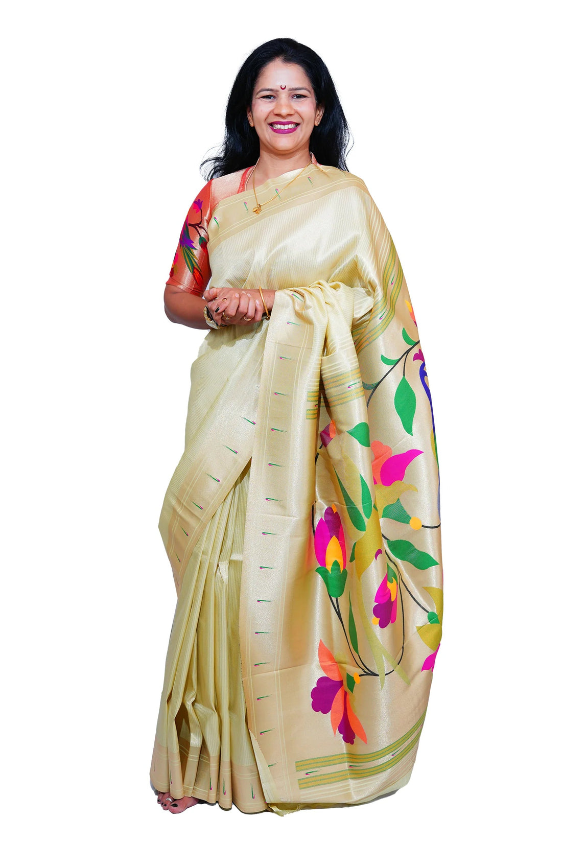 Lotus Soft Silk Paithani Saree with Multicolor Pallu