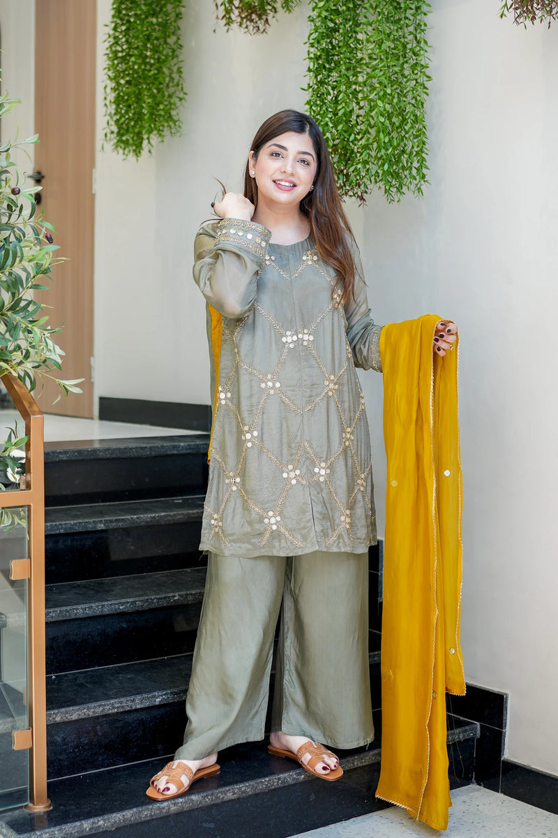 Noor Embroidered Kurta Palazzo Dupatta Set