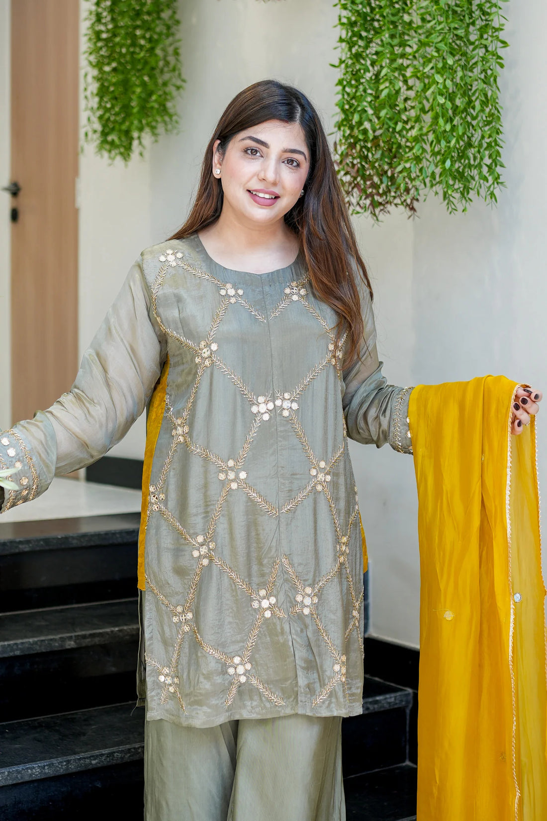 Noor Embroidered Kurta Palazzo Dupatta Set