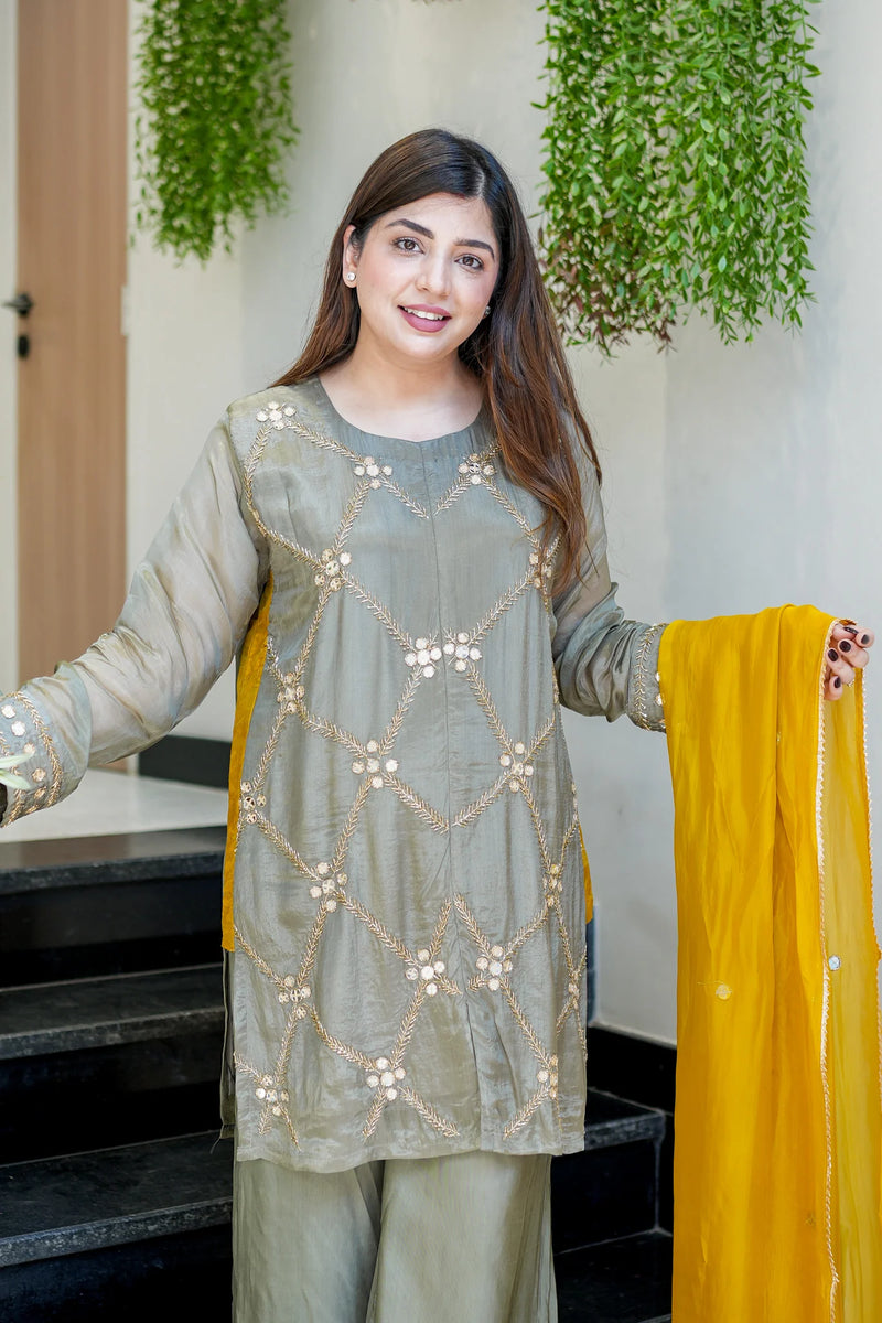 Noor Embroidered Kurta Palazzo Dupatta Set
