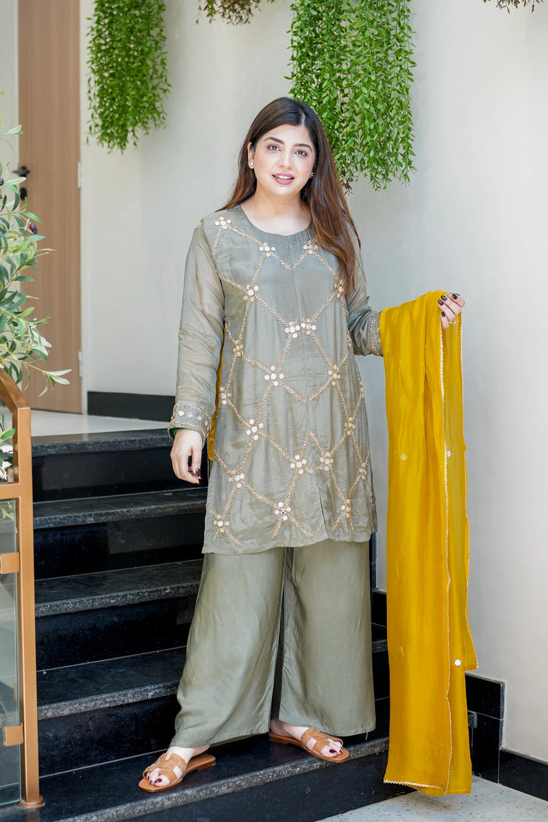 Noor Embroidered Kurta Palazzo Dupatta Set