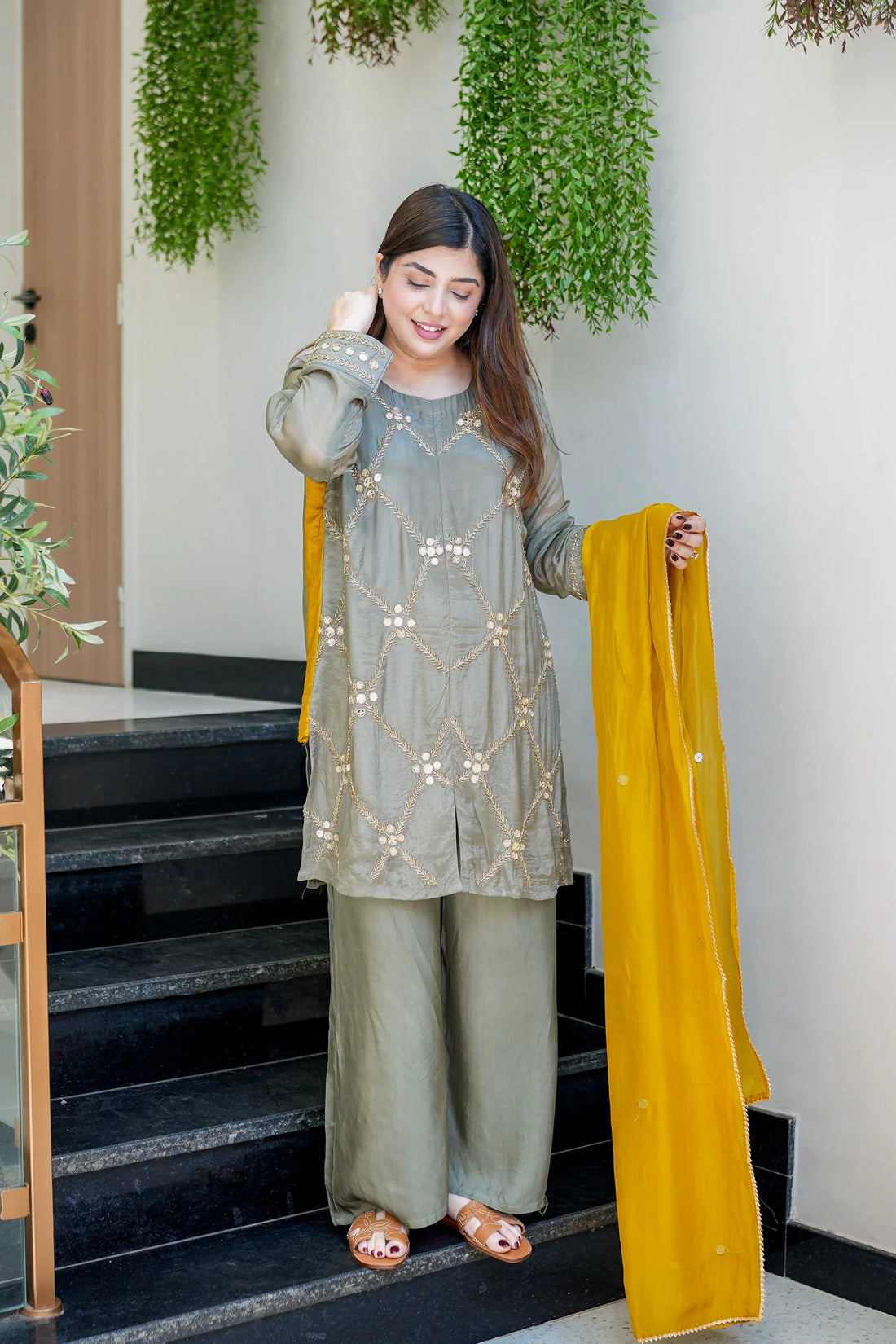 Noor Embroidered Kurta Palazzo Dupatta Set