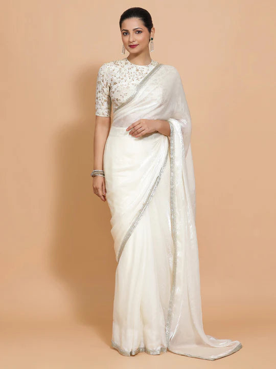 white tissue fabric saree