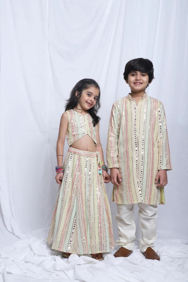 Multicolor Silk Mulmul Mirror Work Kurta Pyjama