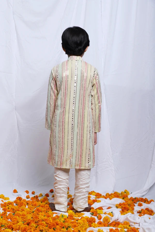 Multicolor Silk Mulmul Mirror Work Kurta Pyjama