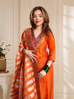 Orange Tissue Meenakari Suit Set