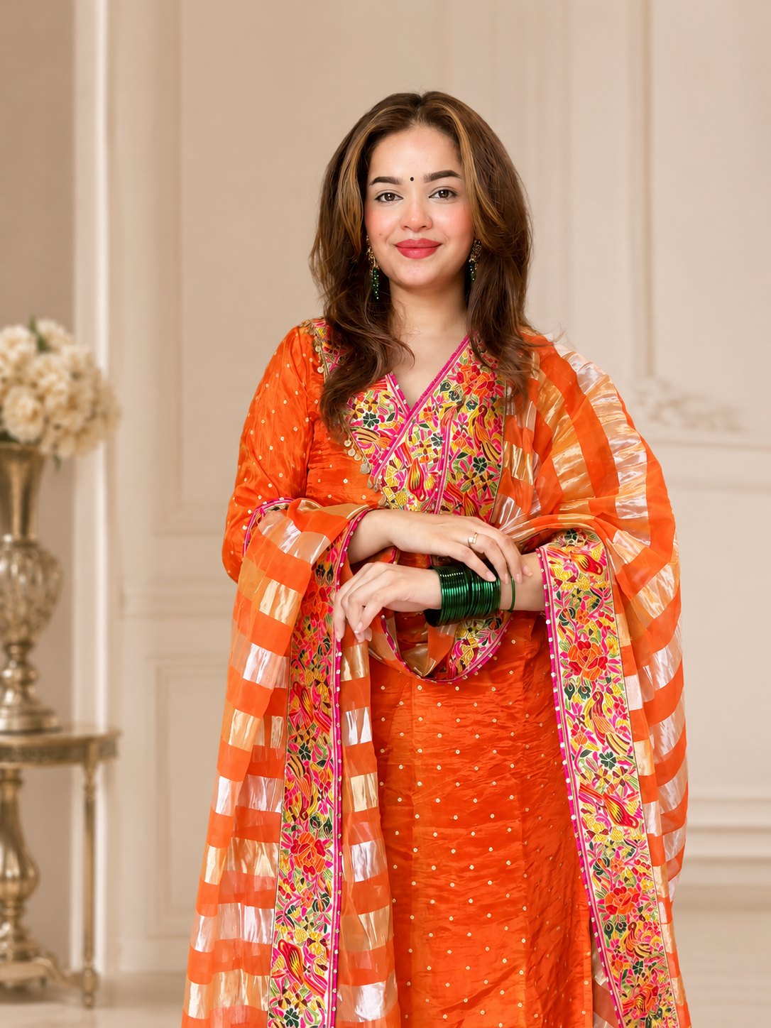 Orange Tissue Meenakari Suit Set
