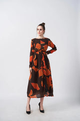 abstract print midi dress