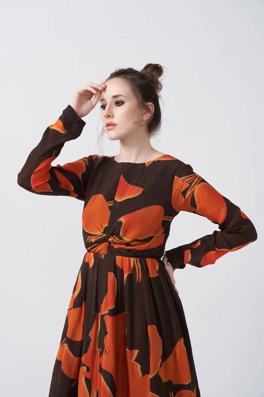 long sleeve crepe dress
