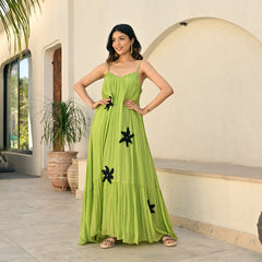 Garden Whimsy Lime Bloom Long Dress