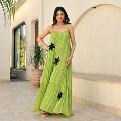 Garden Whimsy Lime Bloom Long Dress