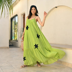 Garden Whimsy Lime Bloom Long Dress