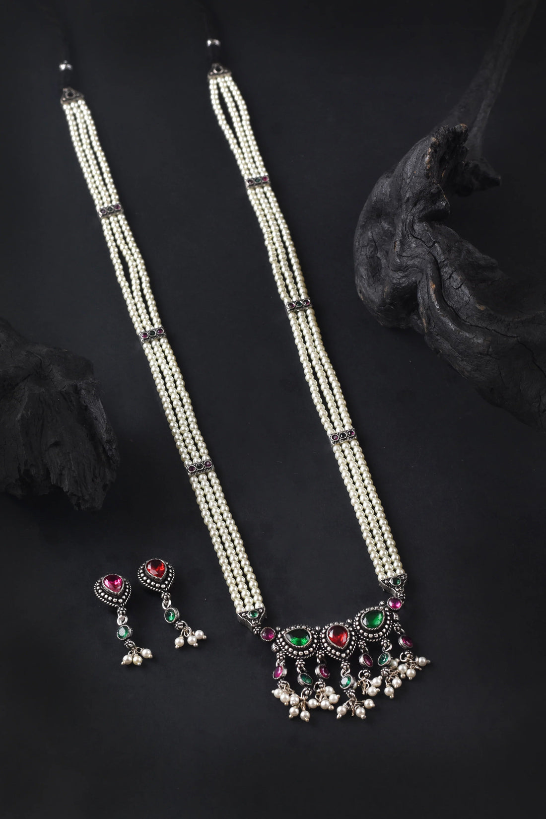 Tanmani Stone Oxidized Long Necklace