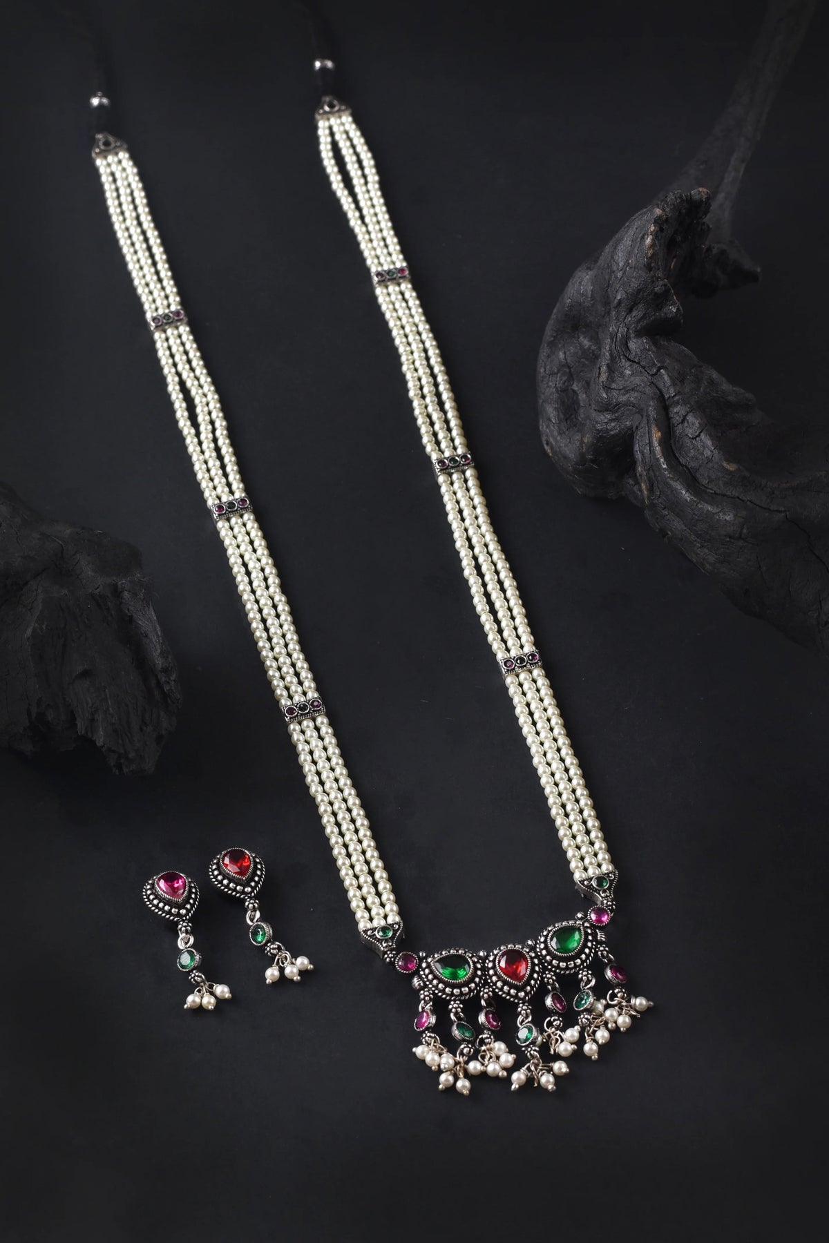 Tanmani Stone Oxidized Long Necklace