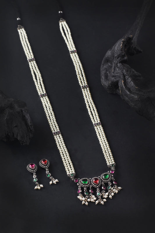 Tanmani Stone Oxidized Long Necklace