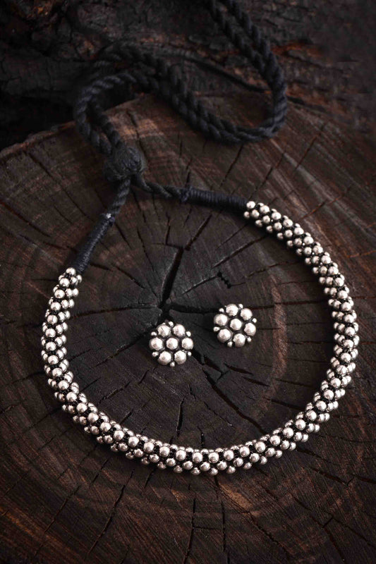 Oxidized Silver Cluster Choker Set